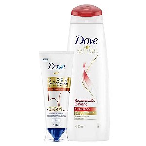 Kit Dove Shampoo Regeneração Extrema 400ml + Super Condicionador Fator de Nutrição 50 170ml