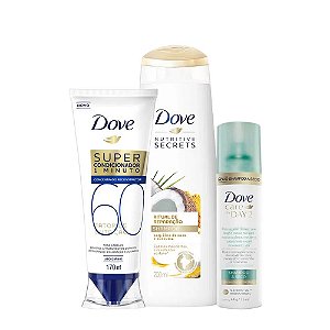 Kit Dove Shampoo Ritual de Reparação 200ml + Super Condicionador Fator de Nutrição 60 170ml + Shampoo a Seco Care On Day 2 75ml