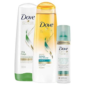 Kit Dove Shampoo Nutrição Óleo Micelar 400ml + Condicionador Vita Força Nutritive Solutions 400ml + Shampoo a Seco Care On Day 2 75ml