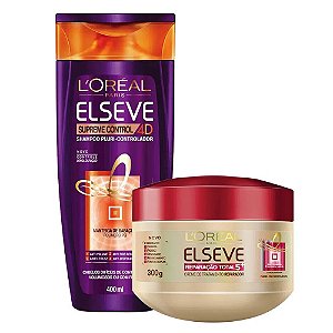 Kit Elseve Shampoo Supreme Control 4D 400ml + Creme de Tratamento Reparação Total 5 300ml
