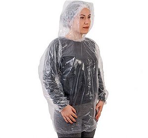 Blusa Bata PE Transparente com elástico com capuz PCT10 Prevemax CA 30354