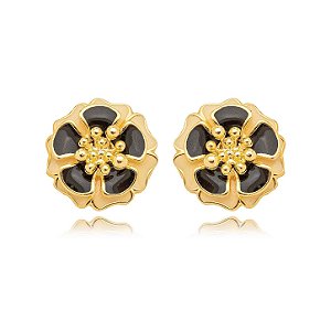 Brinco Flor Esmaltada Colors - Ouro cor Preta