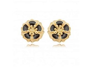 Brinco Flor Esmaltada Colors - Ouro cor  Preta