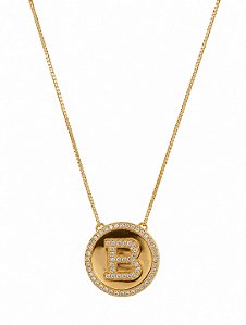 Colar Mandala Letra B Cravejada – Banho em Ouro Amarelo 18K