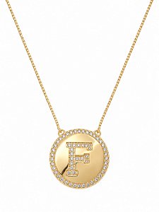 Colar Mandala Letra F Cravejada – Banho em Ouro Amarelo 18K