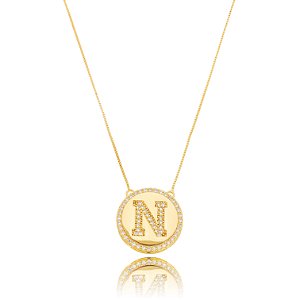 Colar Pingente Mandala Letra N Zircônia