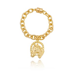 Pulseira corrente ferradura e cavalo