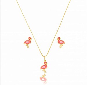 Conjunto Infantil Flamingo Esmaltado Rosa