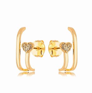 Brinco Ear Hook Liso Coração - Ouro