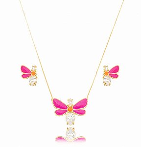 Conjunto Borboleta Esmaltada Cristal