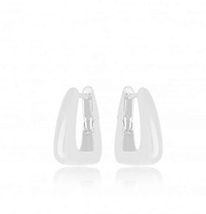 Brinco  Argola Retangular Lisa - Ródio Branco