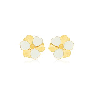 Brinco Semijoia Flor Esmaltado - Ouro