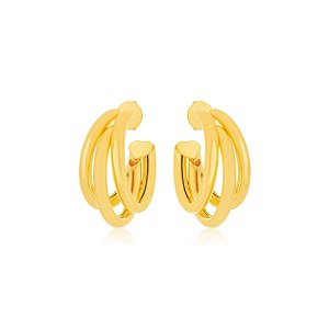 Brinco Semijoia Argola Tripla Lisa - Ouro