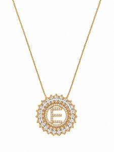 Colar Mandala Navete Letra E – Banho em Ouro Amarelo 18K