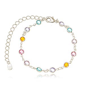 Pulseira Semijoia Cristais Coloridos - Ródio Branco