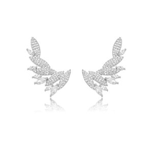 Brinco Ear Cuff Navete Cravejado - Ródio Branco