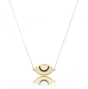 Colar Olho Esmaltado Preto e Branco - Ouro
