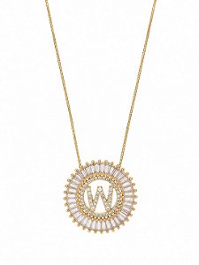 Colar Mandala Navete Letra W – Banho em Ouro Amarelo 18k