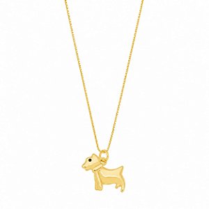 Colar Pingente Cachorro com Banho em Ouro Amarelo 18K