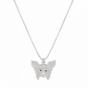 Colar Pet Cachorro Cravejado com Banho em Ródio Branco