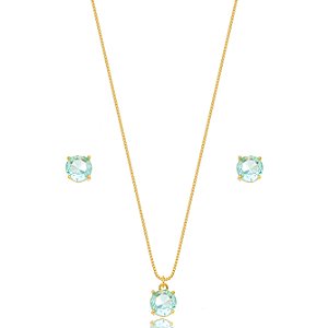 Conjunto Redondo Aqua Marinha - Ouro