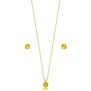 Conjunto Redondo Citrino - Ouro