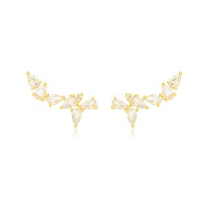 Brinco Ear Cuff Cristais - Ouro