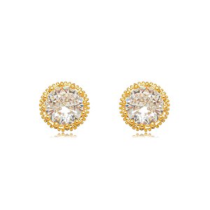 Brinco Ponto de Luz Cristal Detalhado - Ouro