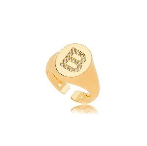 Anel Mindinho Letra B Micro Zircônia - Ouro Regulável