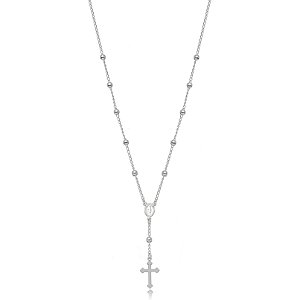Colar Religioso Terço Bolas Lisas - Ródio Branco