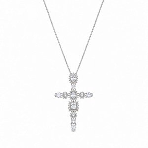 Colar Religioso Cruz Cravejada – Banho em Ródio Branco