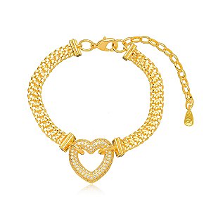 Pulseira Coração Micro Zircônia - Ouro