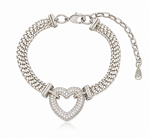 Pulseira Coração Micro Zircônia - Ródio Branco