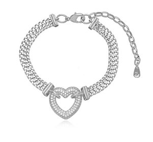 Pulseira Coração Micro Zircônia - Ródio Branco