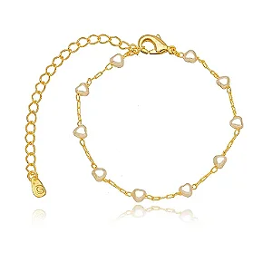 Pulseira Coração Pérola Lisa - Ouro