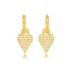 Brinco Argola Coração Micro Zircônia  - Ouro