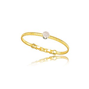 Bracelete Pingente Redondo Cravejado - Bicolor