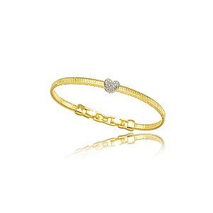 Bracelete Pingente Coração Cravejado  - Bicolor
