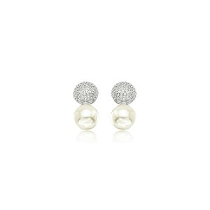 Brinco Redondo Cravejado com Pérola - Ródio Branco