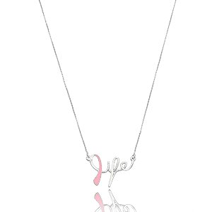 Colar Life Resinado Rosa - Ródio Branco