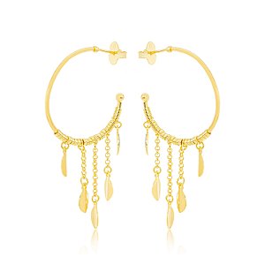 Brinco Argola com Pingente de Folhas - Ouro