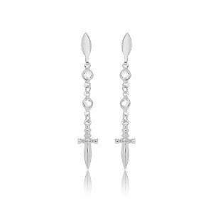 Brinco Espada Cristal  - Ródio Branco