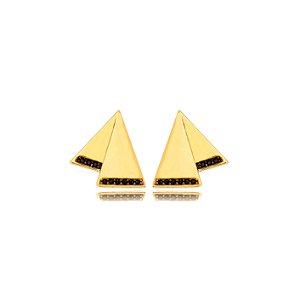 Brinco 2 Triângulos lisos com 1 Fileira Cravejada - Ouro