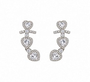 Brinco Ear Cuff Coração Cravejado - Ródio Branco