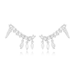 Brinco Ear Cuff Cravejado - Ródio Branco