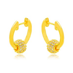 Brinco Argola Lisa com Bola Cravejada - Ouro