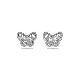 Brinco Borboleta Detalhada - Ródio Branco