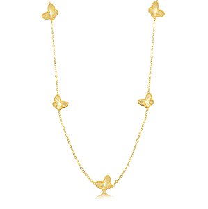 Colar Alongado Borboletas Detalhadas - Ouro