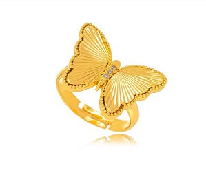 Anel Borboleta Micro Zircônia - Ouro Regulável
