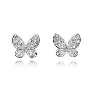 Brinco Borboleta Micro Zircônia - Ródio Branco